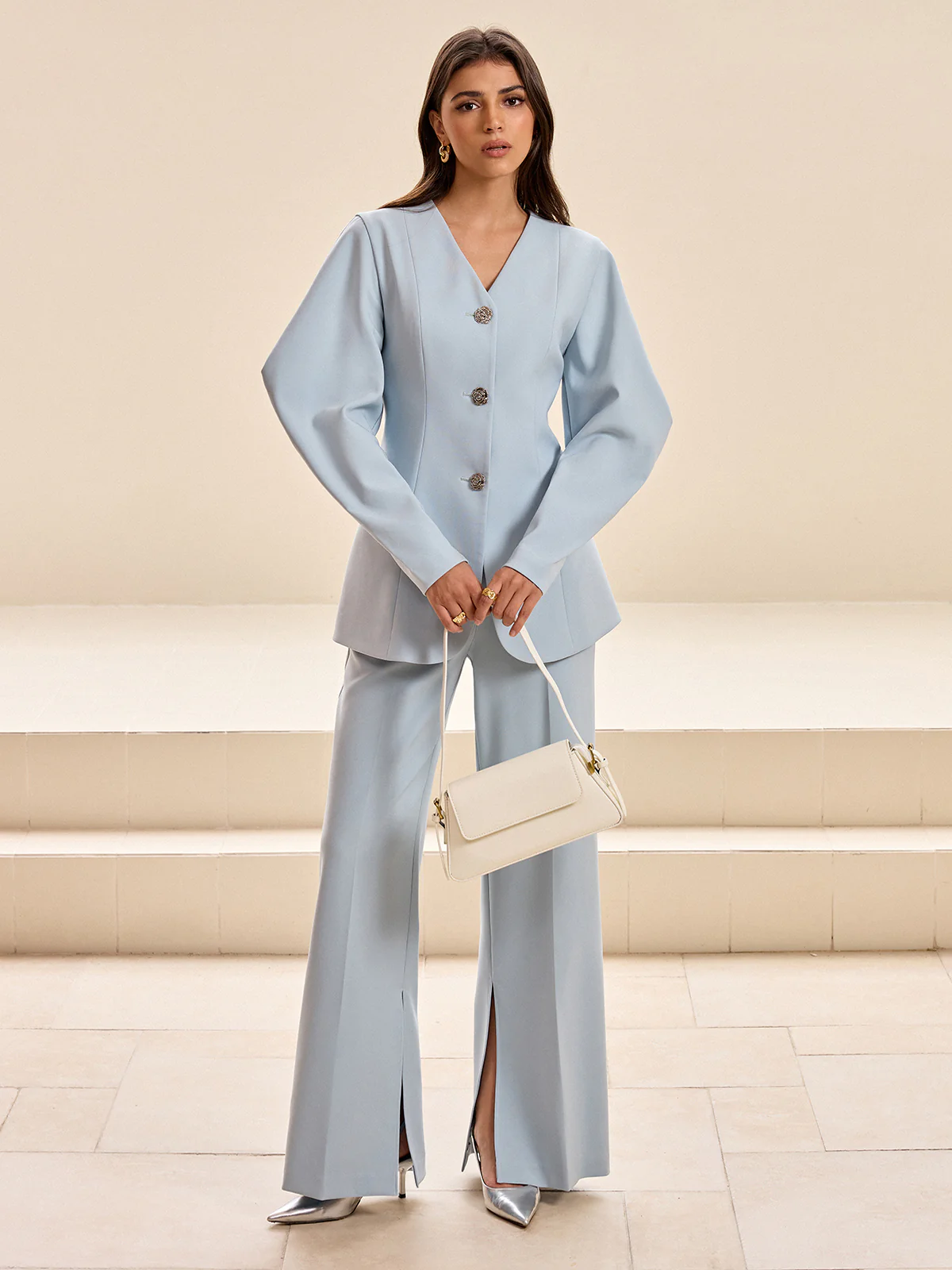 Mid-Waist Wide-Leg Slit Pants - Image 3
