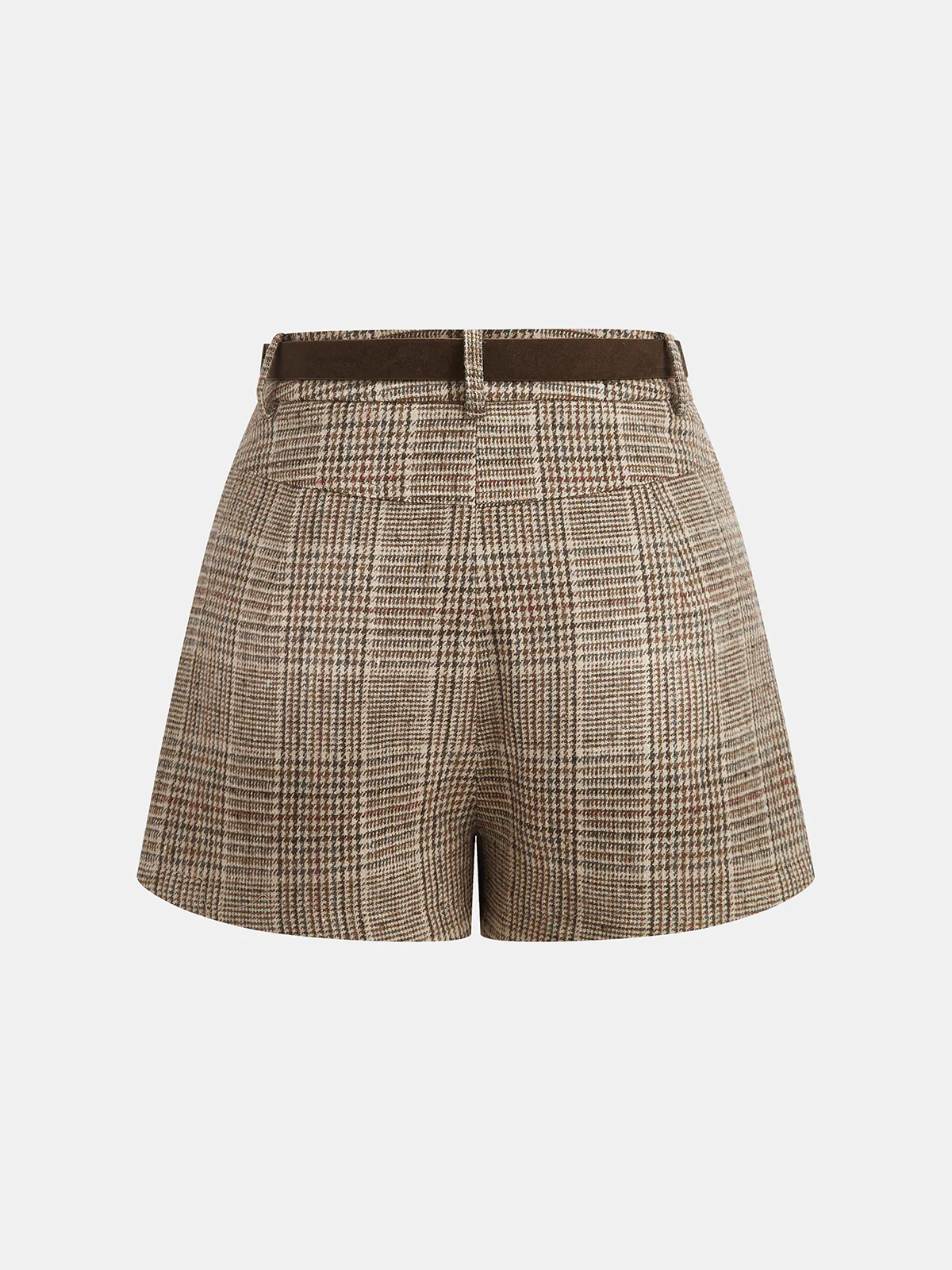 Mid-Waisted Belted Plaid Shorts - Image 2