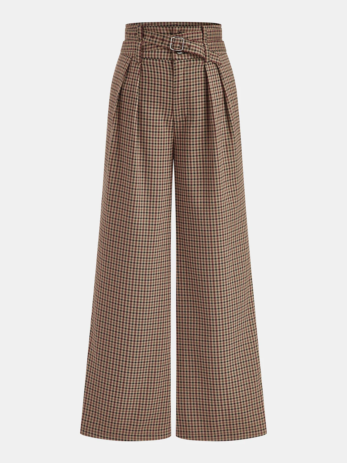 Mid-Waistt Checkered Wide-Leg Pants