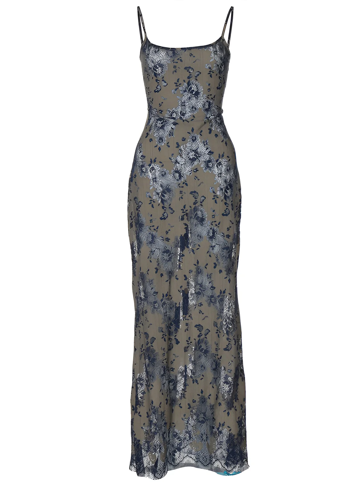 Semi-Sheer Midnight Garden Lace Up Cami Long Dress - Image 3