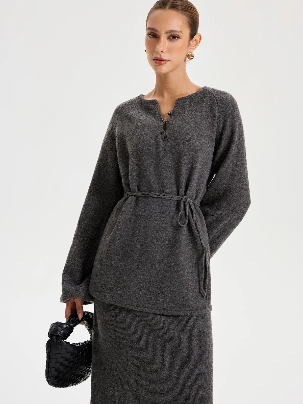 Minimal Tie Front Sweater Co-ords - Image 2