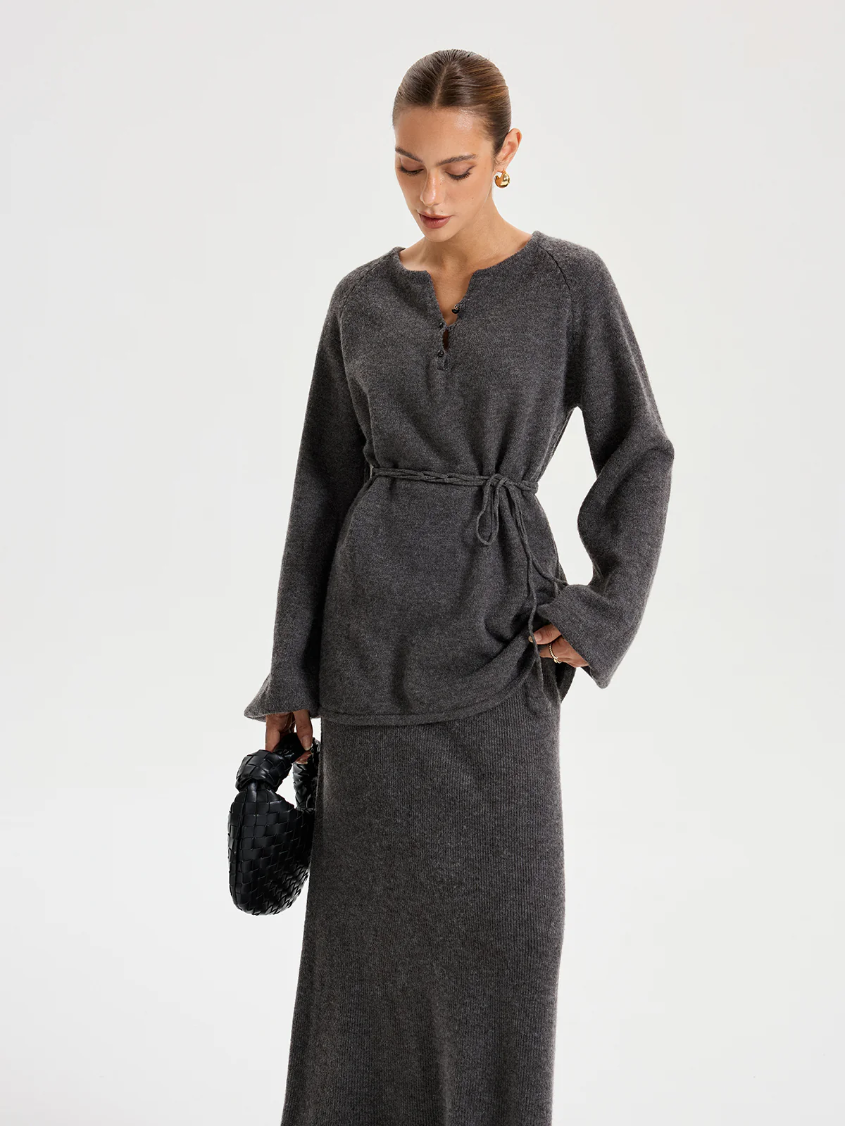 Minimal Tie Front Sweater Co-ords - Image 3