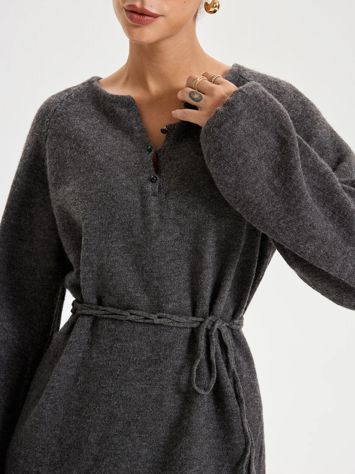 Minimal Tie Front Sweater Co-ords - Image 4