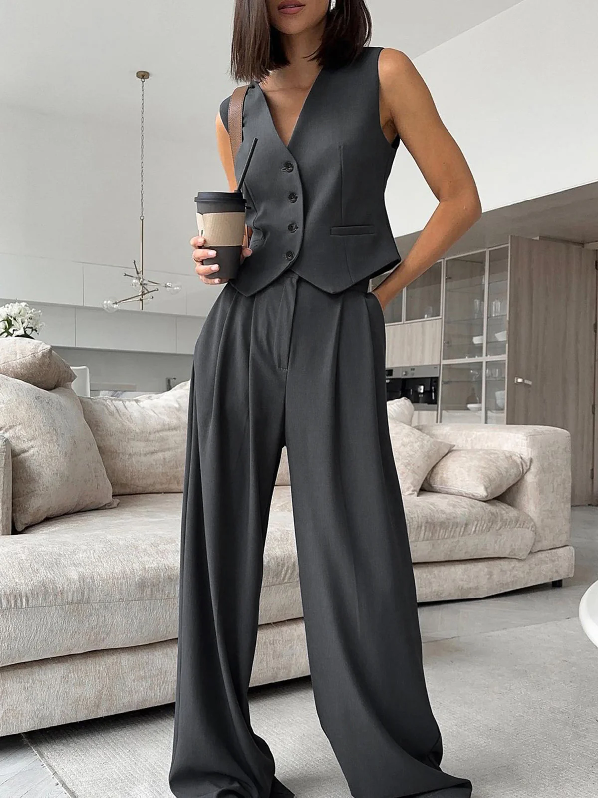 Minimalism Tailored Solid Waistcoat - Image 2