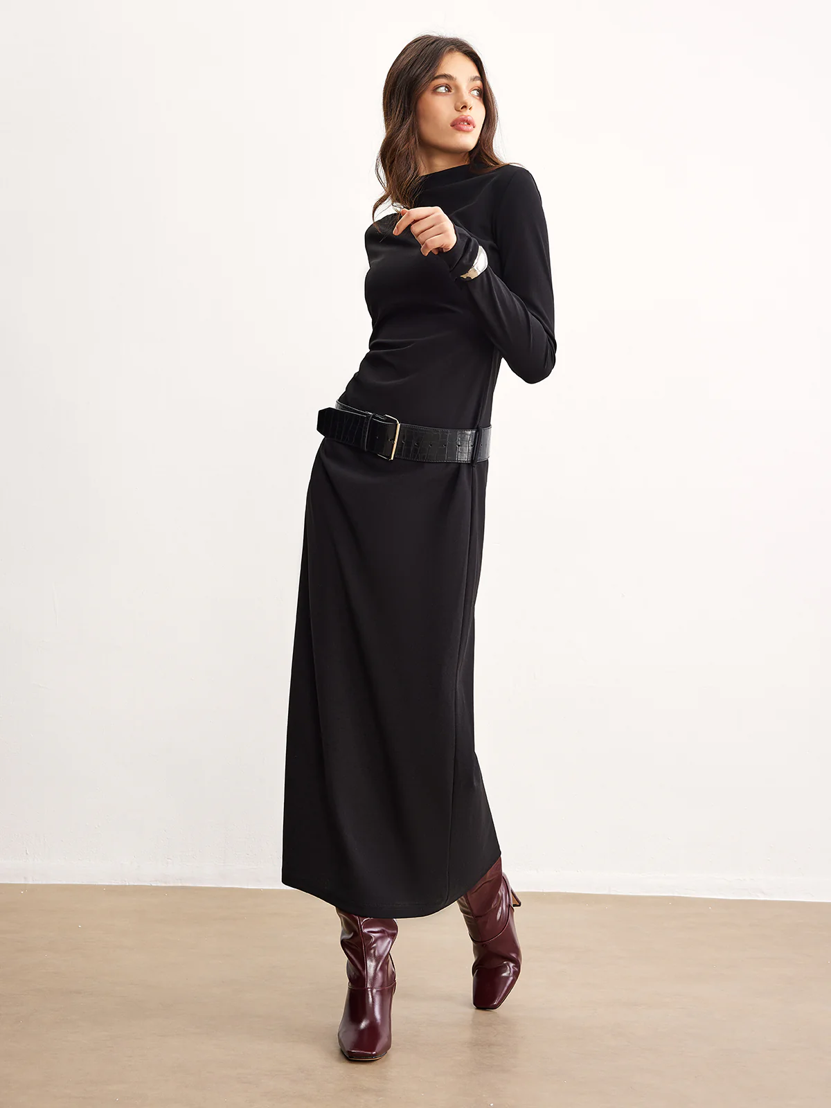 Minimalist Belted Jersey Dress - Image 2