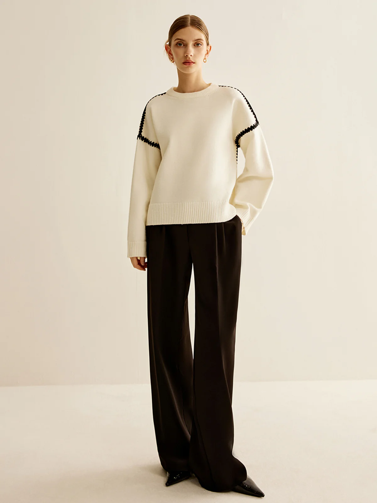 Minimalist Embroidered Trim Sweater - Image 3