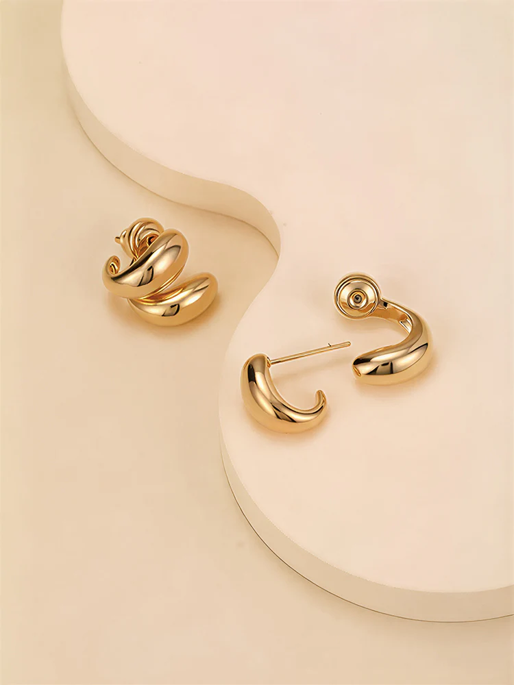 Minimalist Irregular Bean Stud Earrings - Image 2