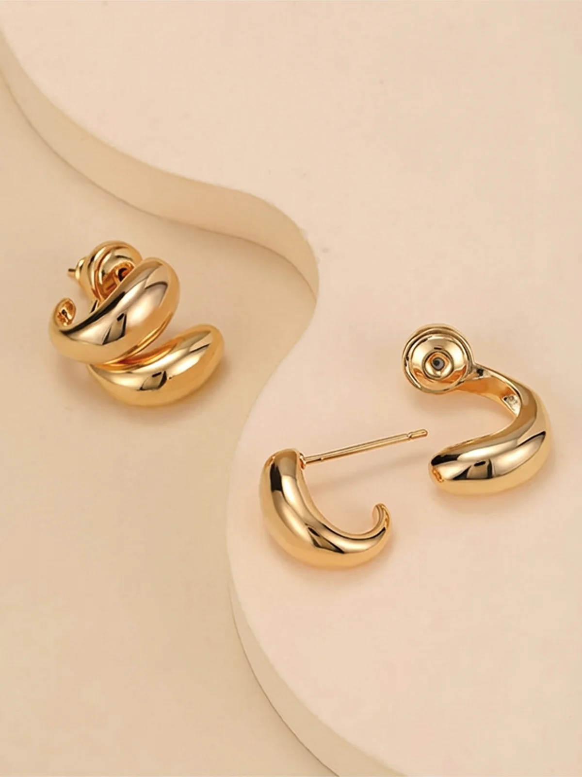 Minimalist Irregular Bean Stud Earrings - Image 4