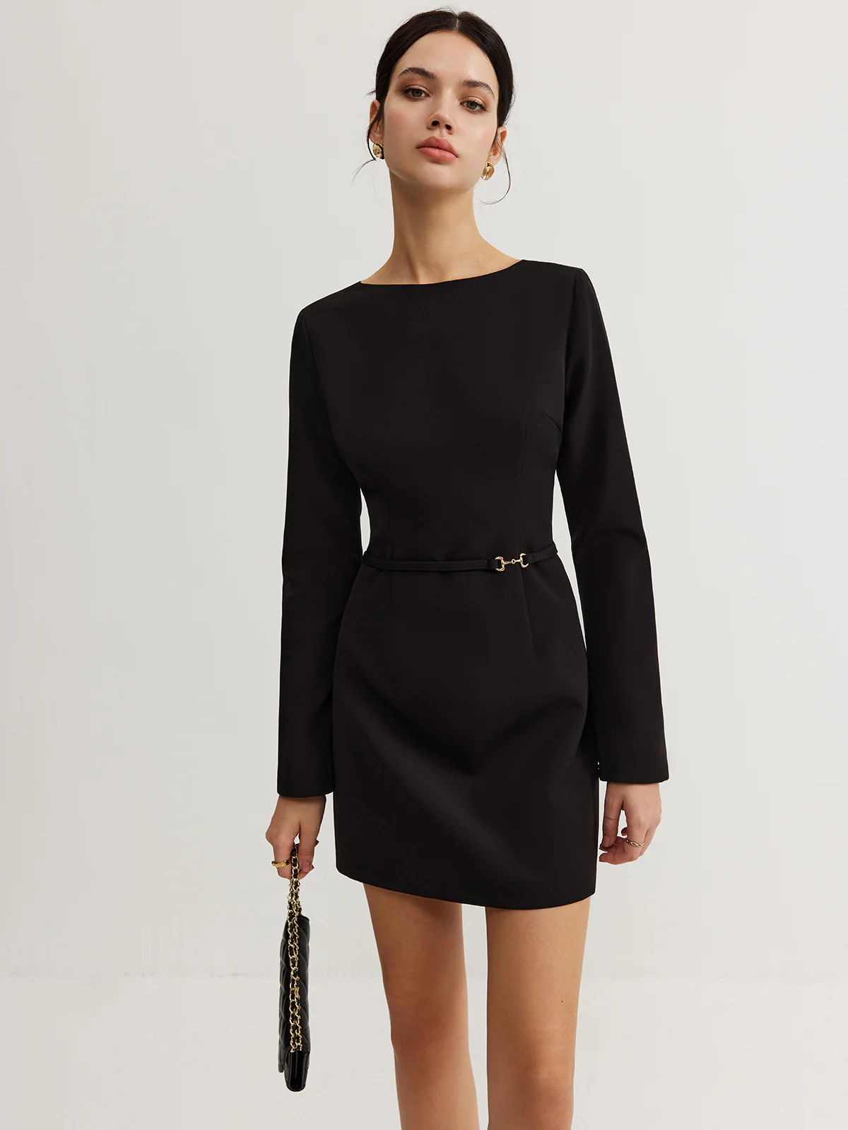 Minimalist Long Sleeve Belted Dress - Image 5