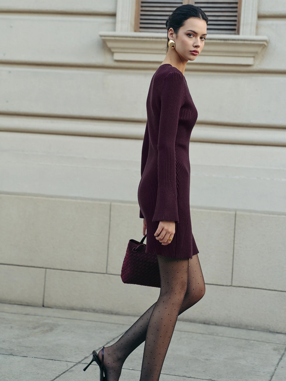 Minimalist Ribbed Sweater Short Dress - Image 6