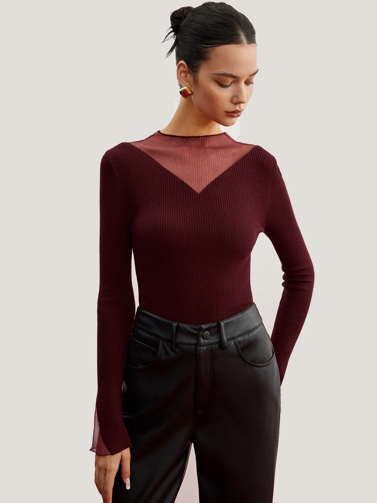 Minimalist Sheer Ribbed Stretch Sweater - Image 4