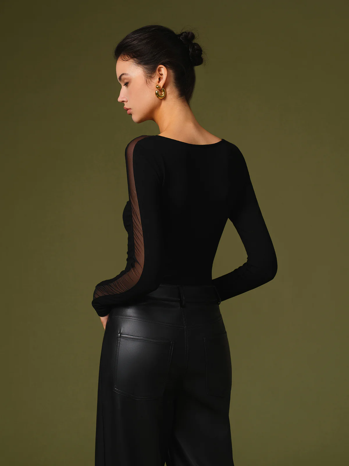 Minimalist Sheer Sleeve T-Shirt - Image 4