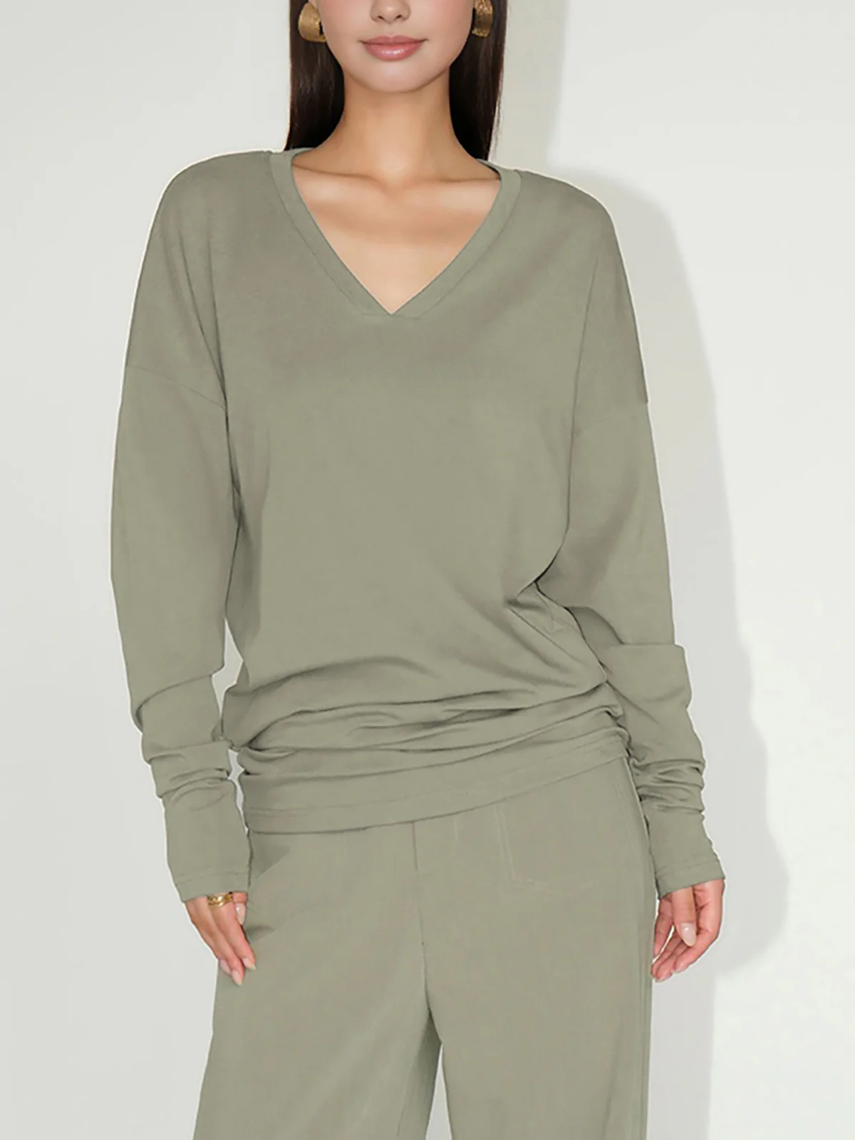 Minimalist V-Neck Draped Top - Image 2