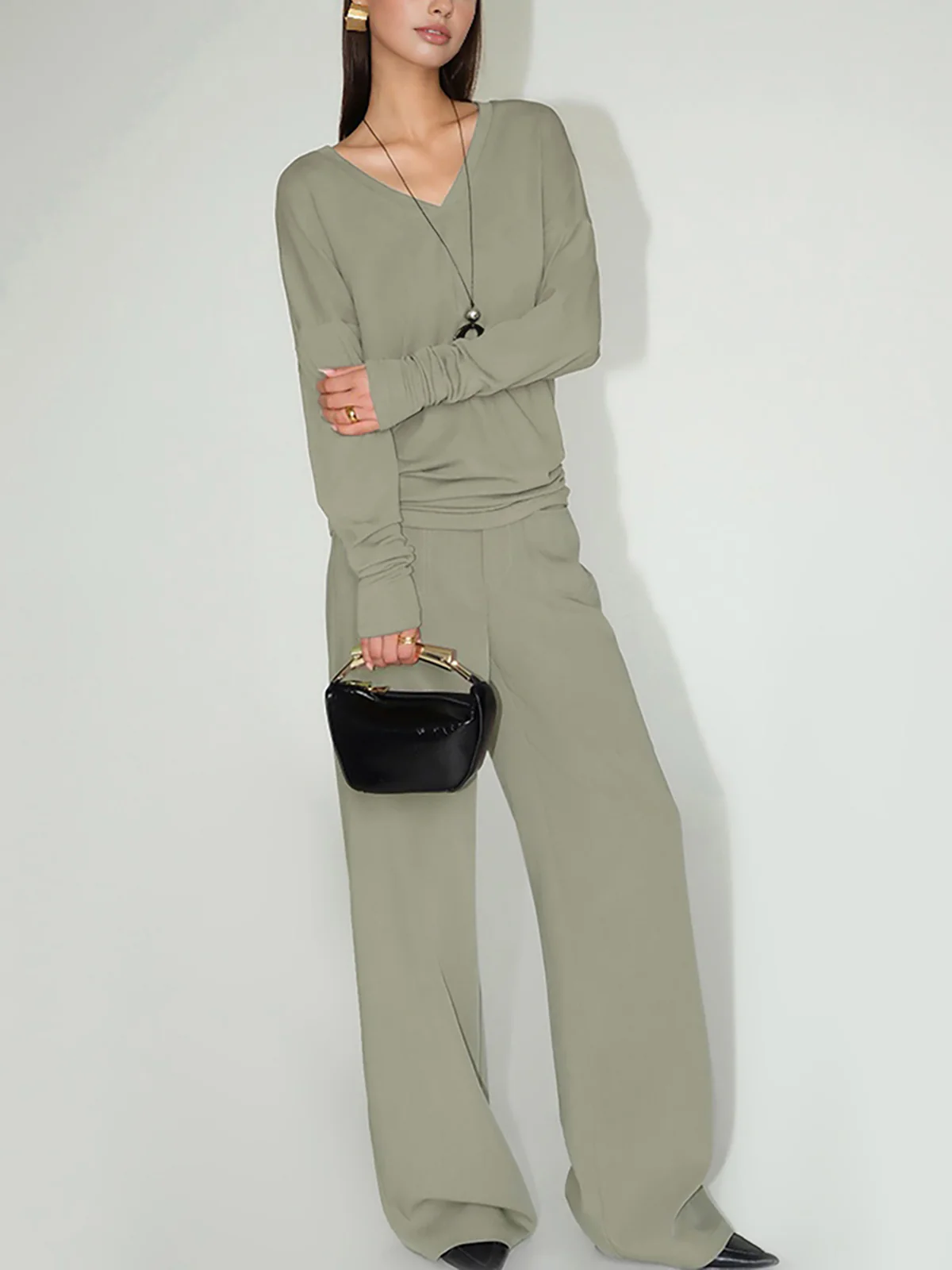Minimalist V-Neck Draped Top - Image 3