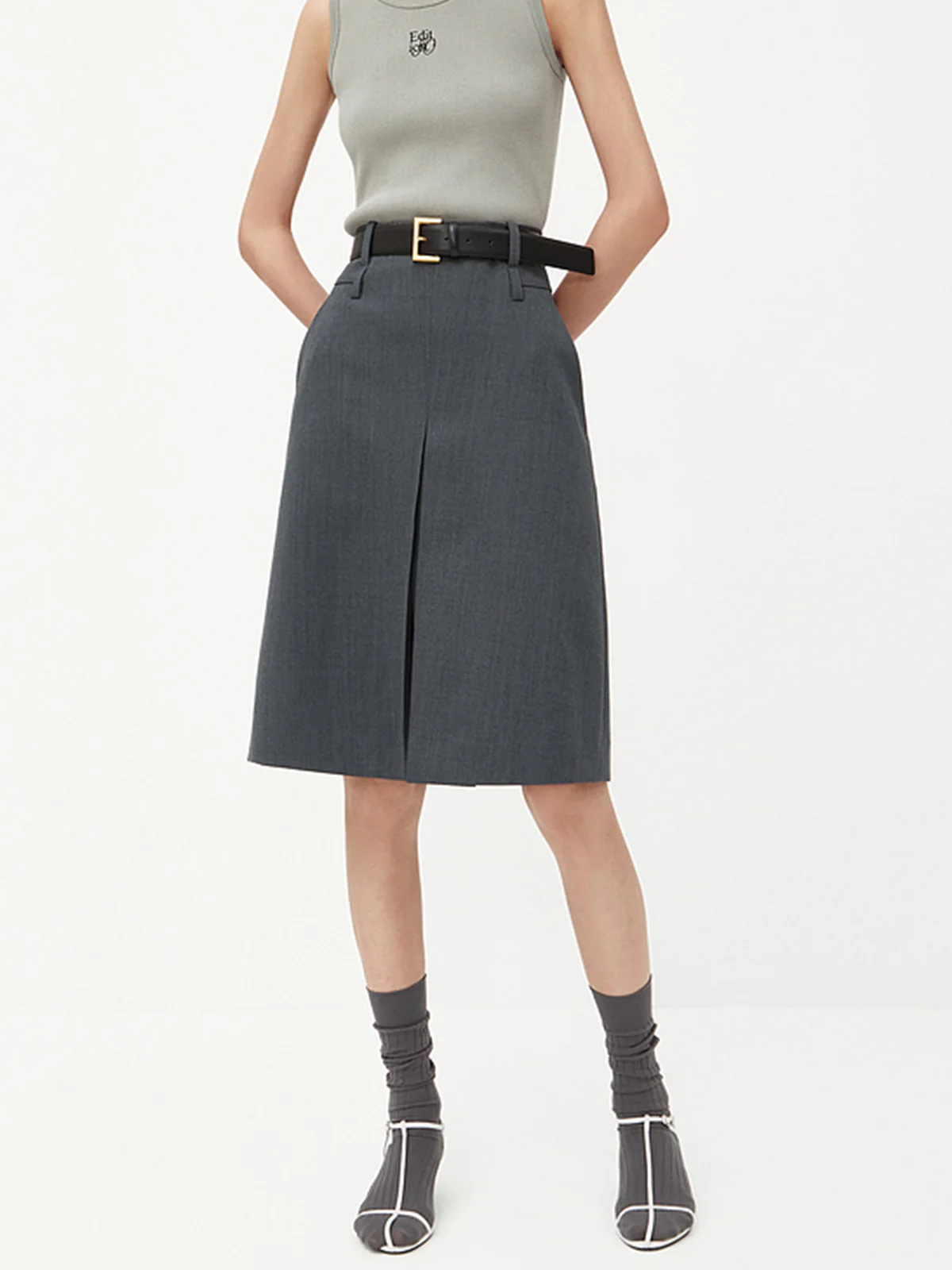 Minimlism Unbelted Midi Skirt - Image 2