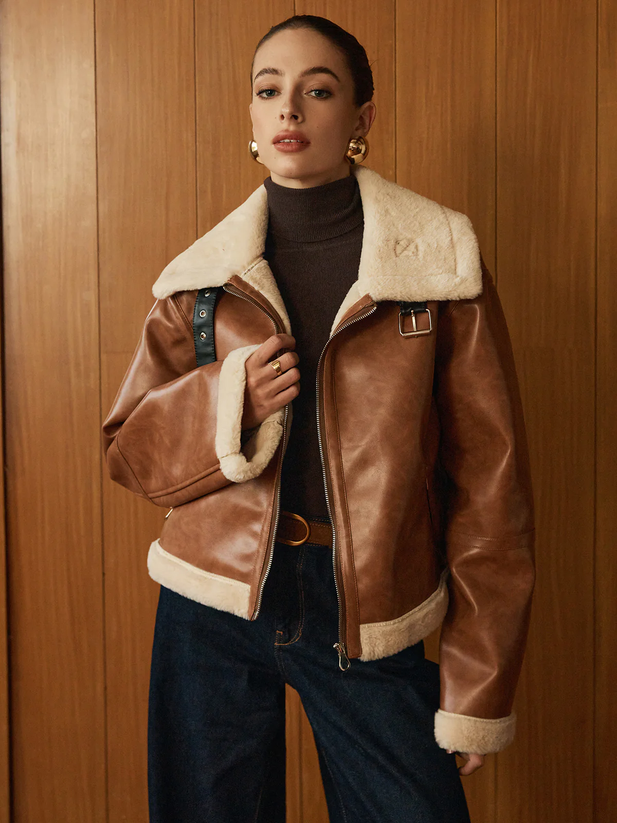 Minky Faux Leather Zipper Jacket - Image 5