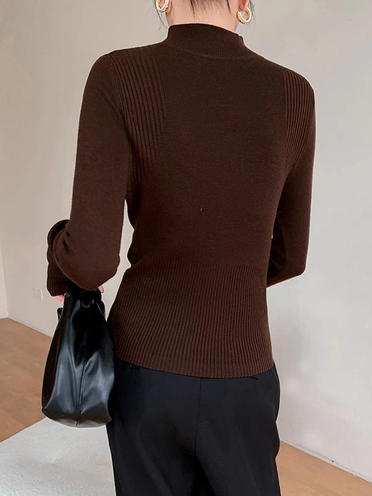 Mock Neck Breasted Slim Sweater - Image 2