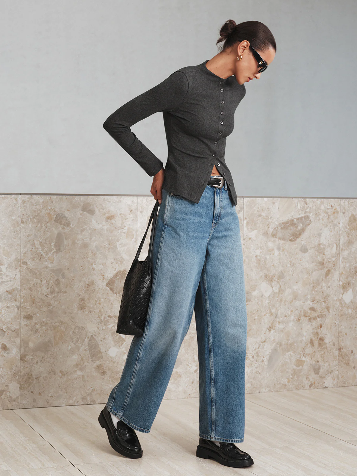 Mock Neck Button Long Sleeve T-Shirt - Image 2