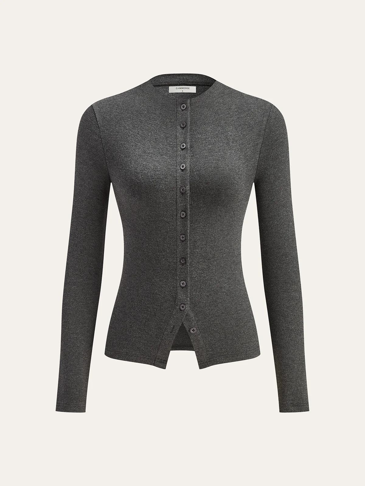 Mock Neck Button Long Sleeve T-Shirt - Image 6