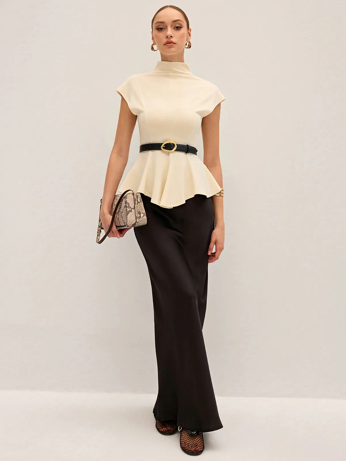Mock Neck Cap Sleeve Peplum Top - Image 3