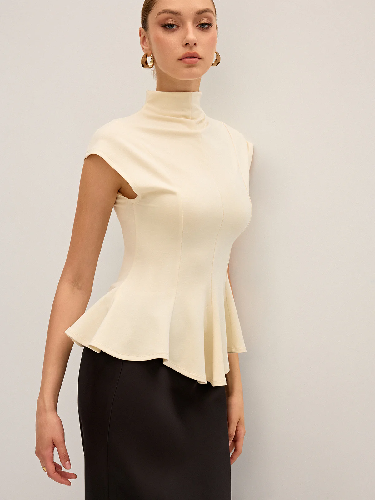 Mock Neck Cap Sleeve Peplum Top - Image 7
