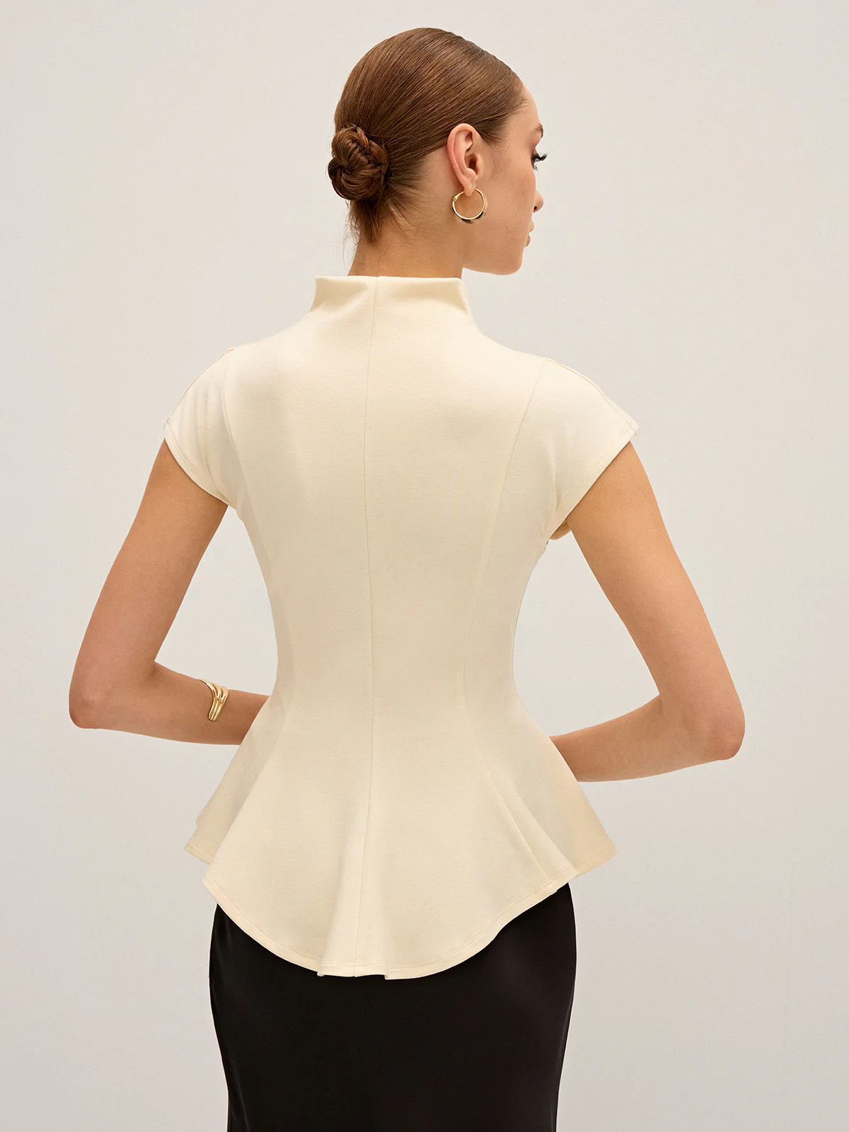 Mock Neck Cap Sleeve Peplum Top - Image 9