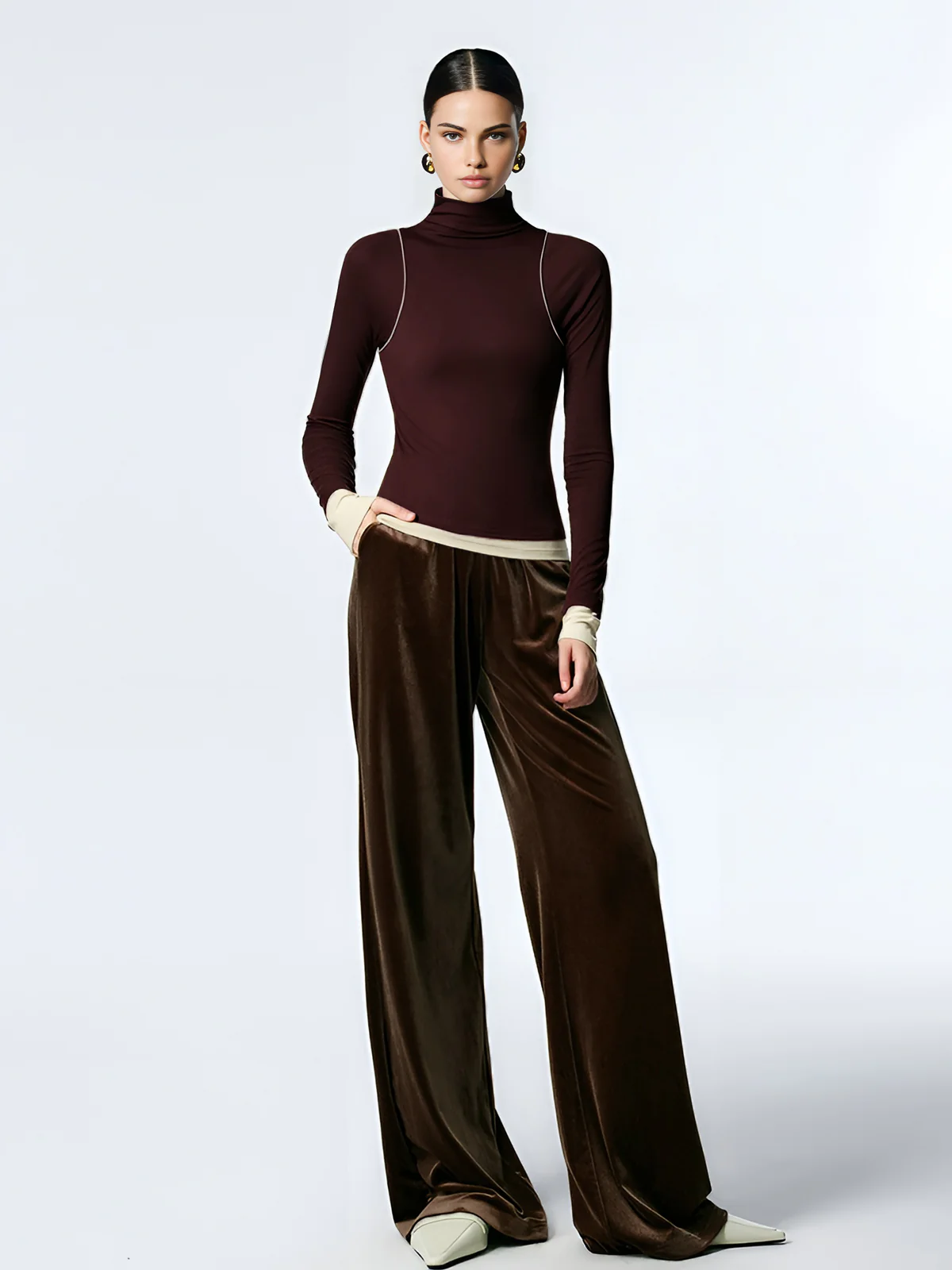 Mock Neck Contrast Binding Jersey Top - Image 3