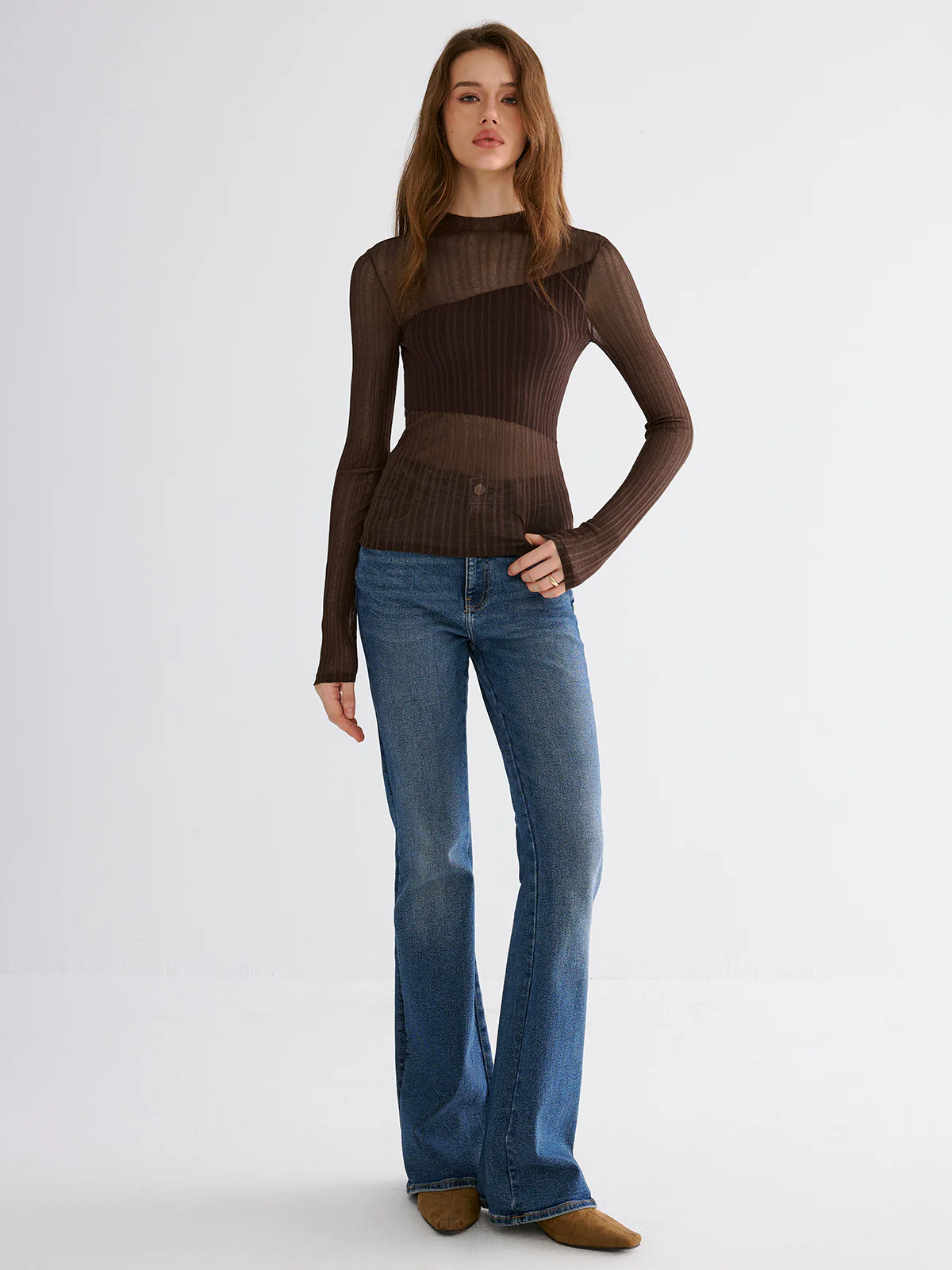 Mock Neck Contrast Mesh Top - Image 4