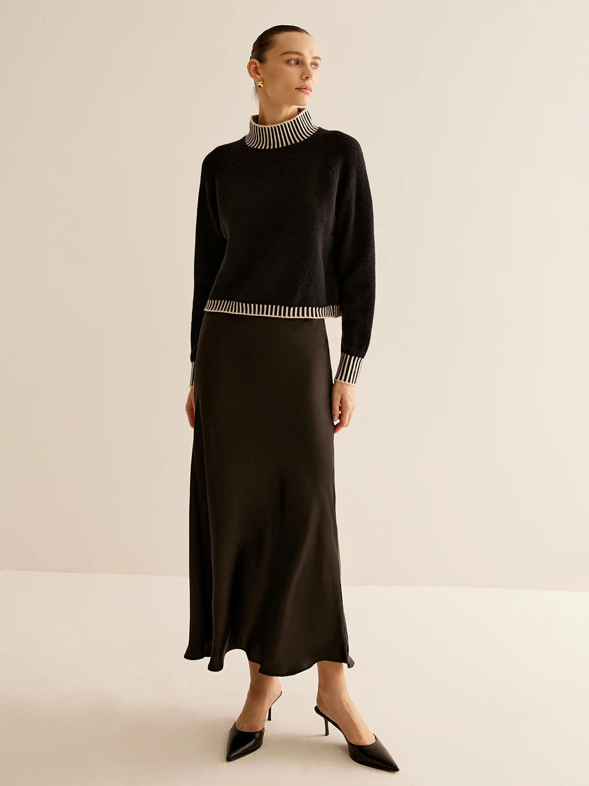Mock Neck Contrast Pinstripe Sweater - Image 2
