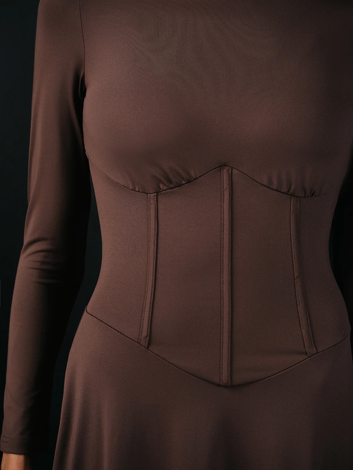 Mock Neck Corset Waist Long Sleeve Maxi Dress - Image 6