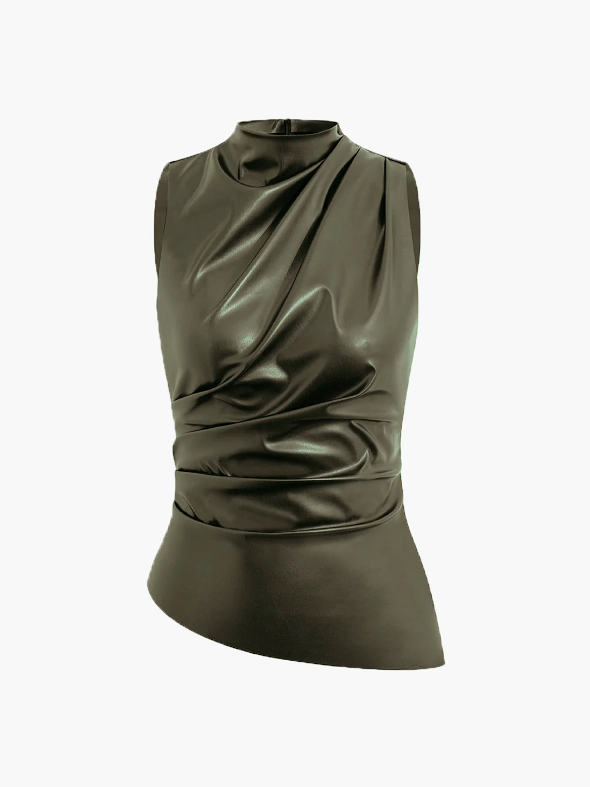 Mock Neck Faux Leather Cinched Tank Top - Image 7