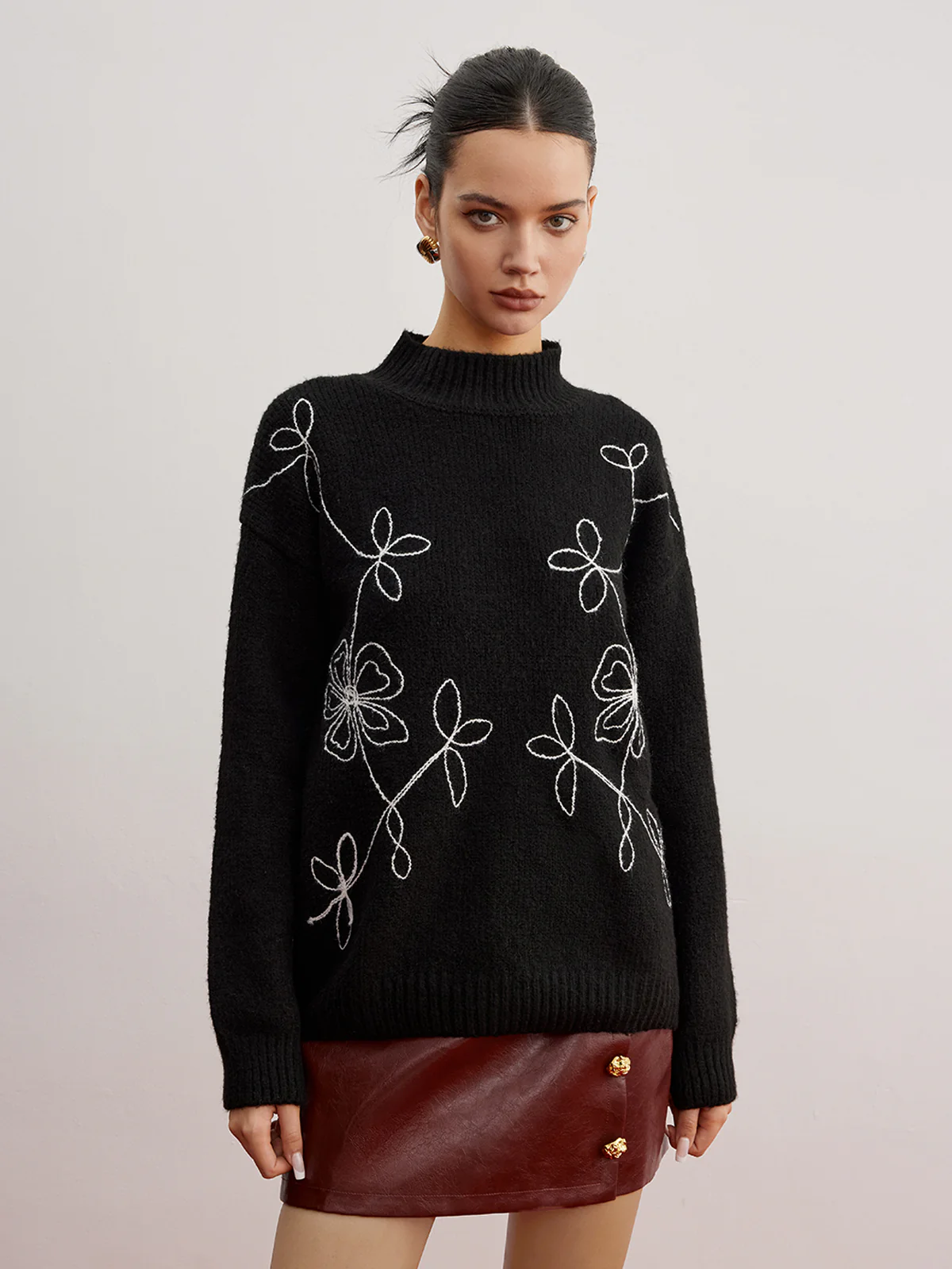 Mock Neck Floral Shift Sweater - Image 2