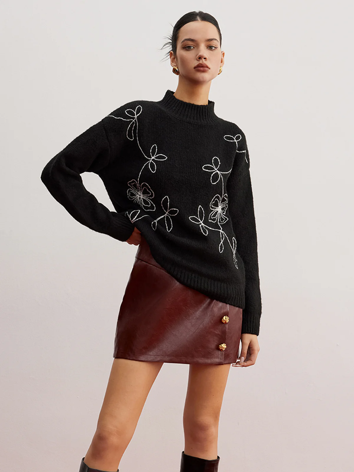 Mock Neck Floral Shift Sweater - Image 5