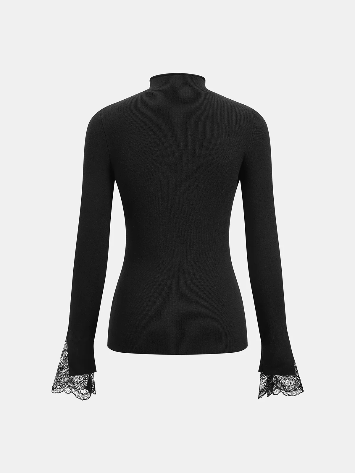Mock Neck Lace Cuff Knit Top - Image 7
