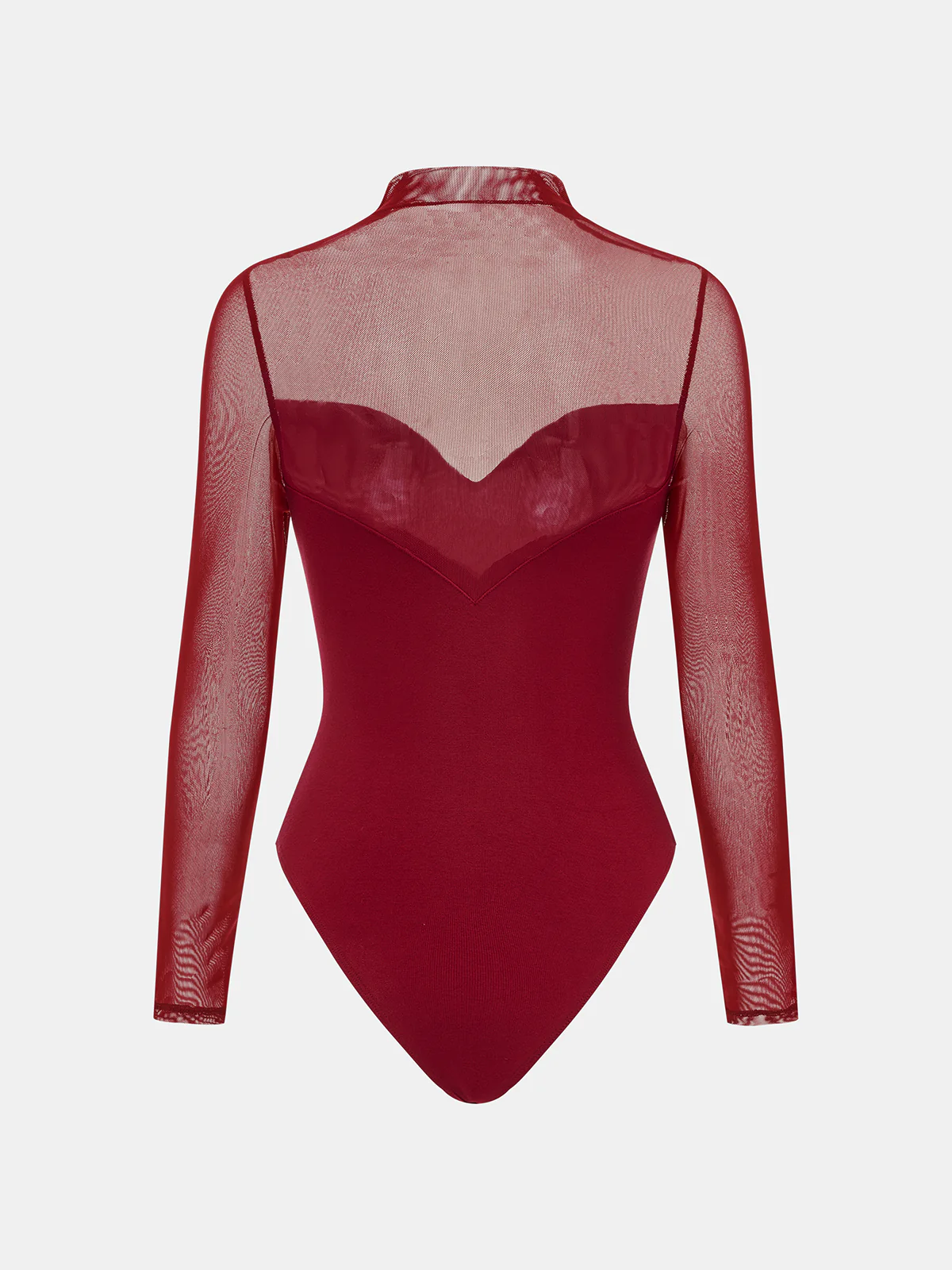 Mock Neck Mesh Panel Sweetheart Bodysuit - Image 2