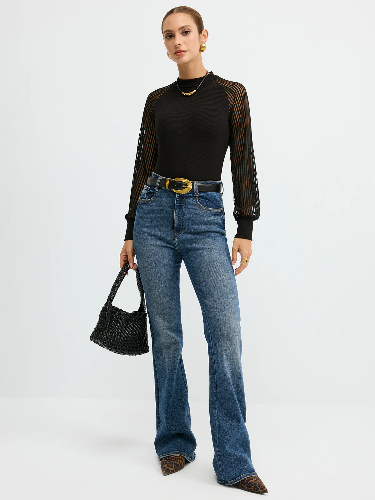 Mock Neck Mesh-Sleeve T-Shirt - Image 2