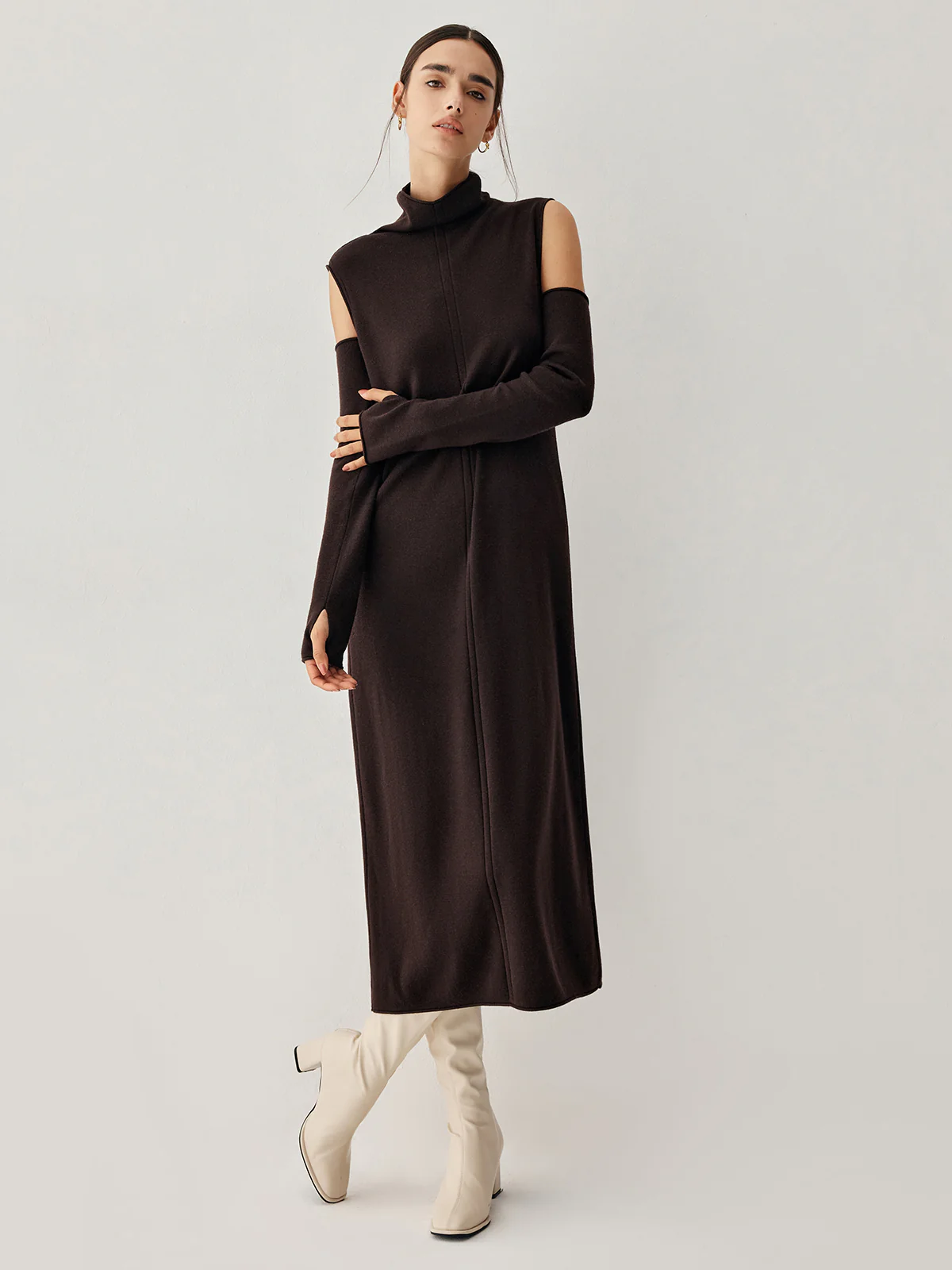 Mock Neck Long Sweater Dress With Gloves - Image 4
