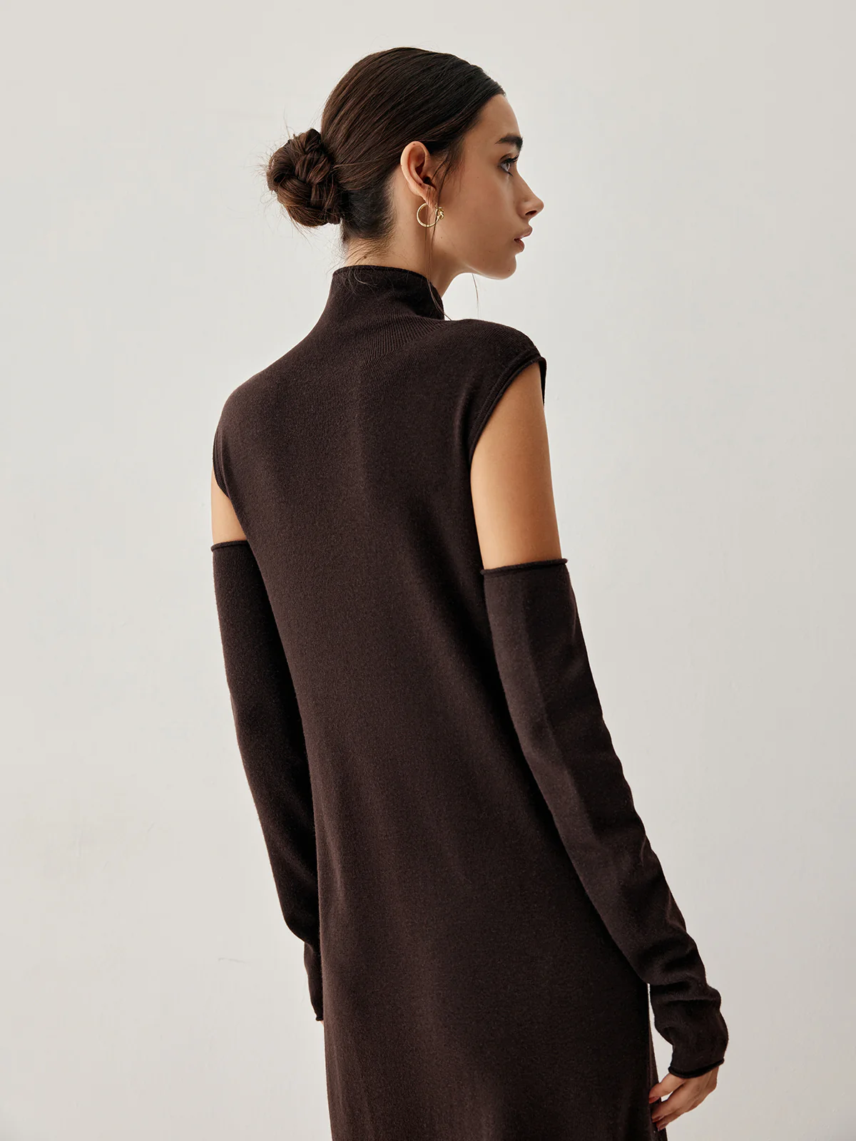 Mock Neck Long Sweater Dress With Gloves - Image 5