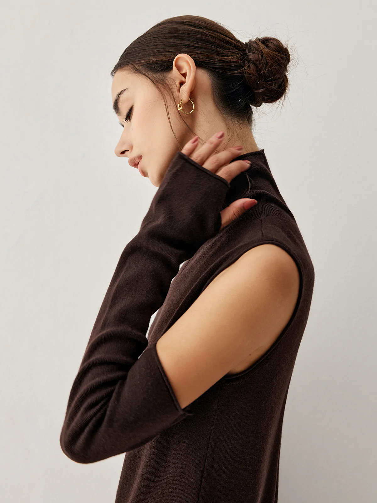 Mock Neck Long Sweater Dress With Gloves - Image 6