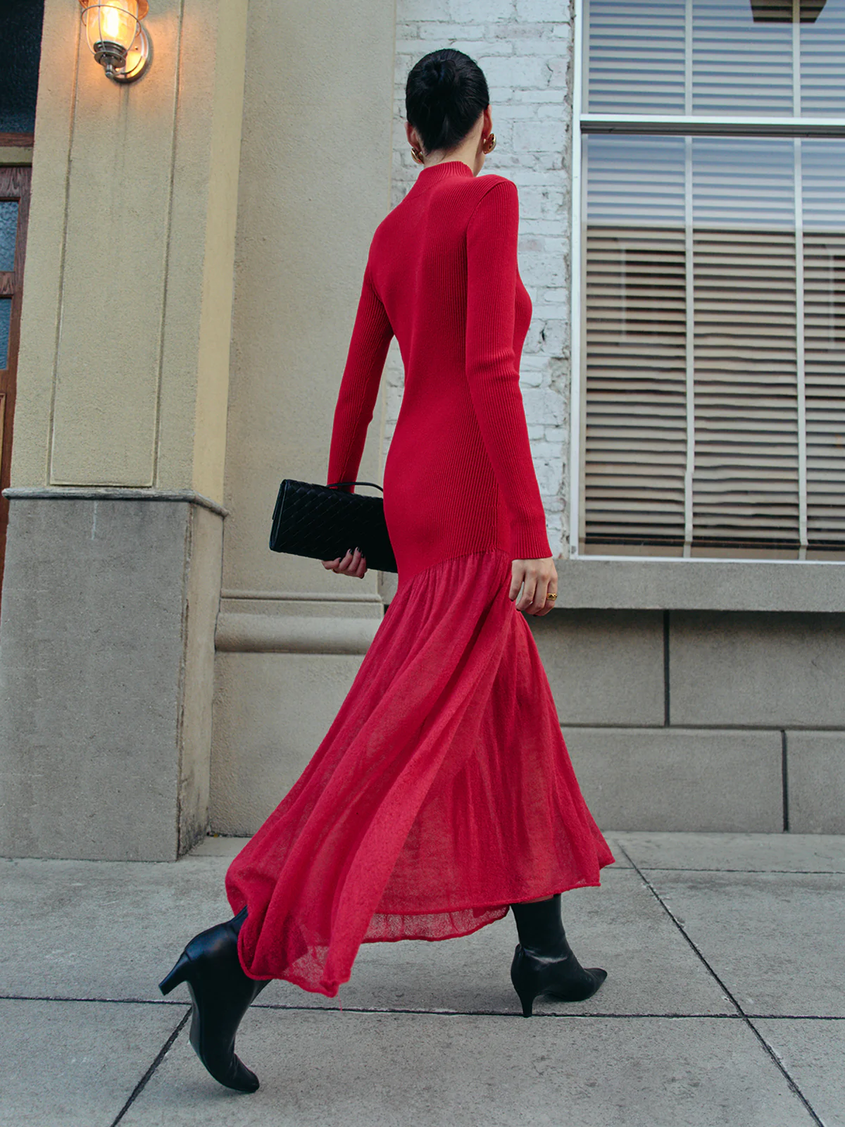 Mock Neck  Pleated Panel Sweater Dress - Image 3