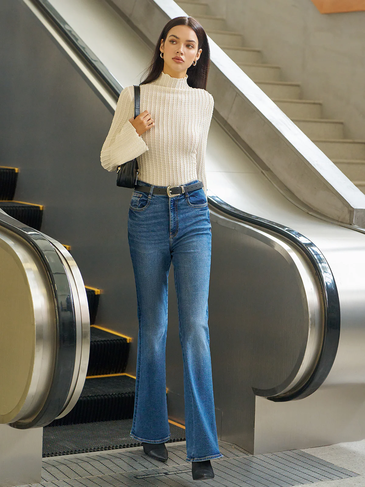 Mock Neck Plisse Skinny T-Shirt - Image 3