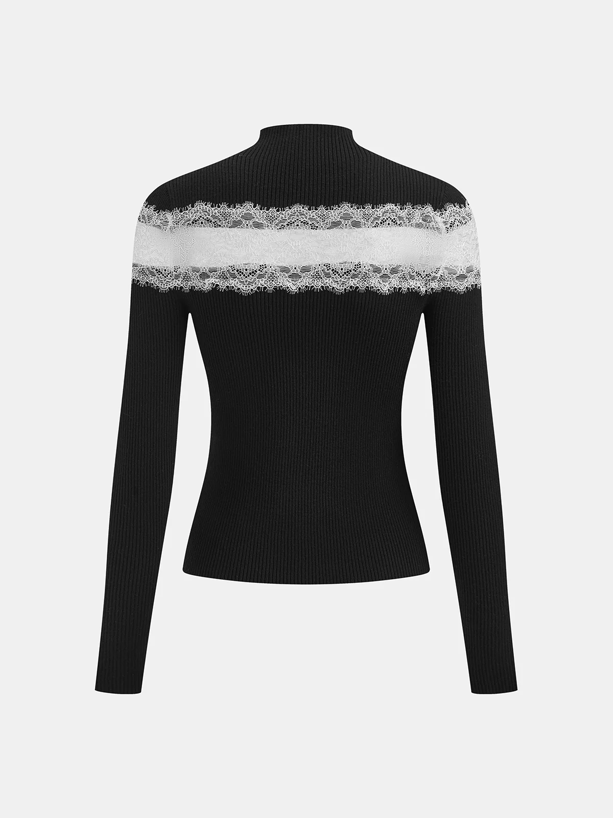 Mock Neck Ribbed Lace Panel Top - Image 2