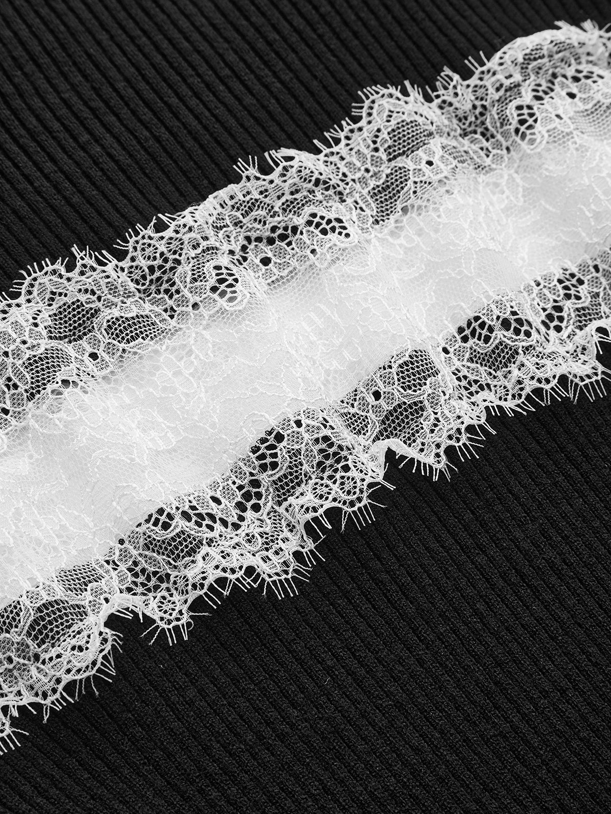 Mock Neck Ribbed Lace Panel Top - Image 4
