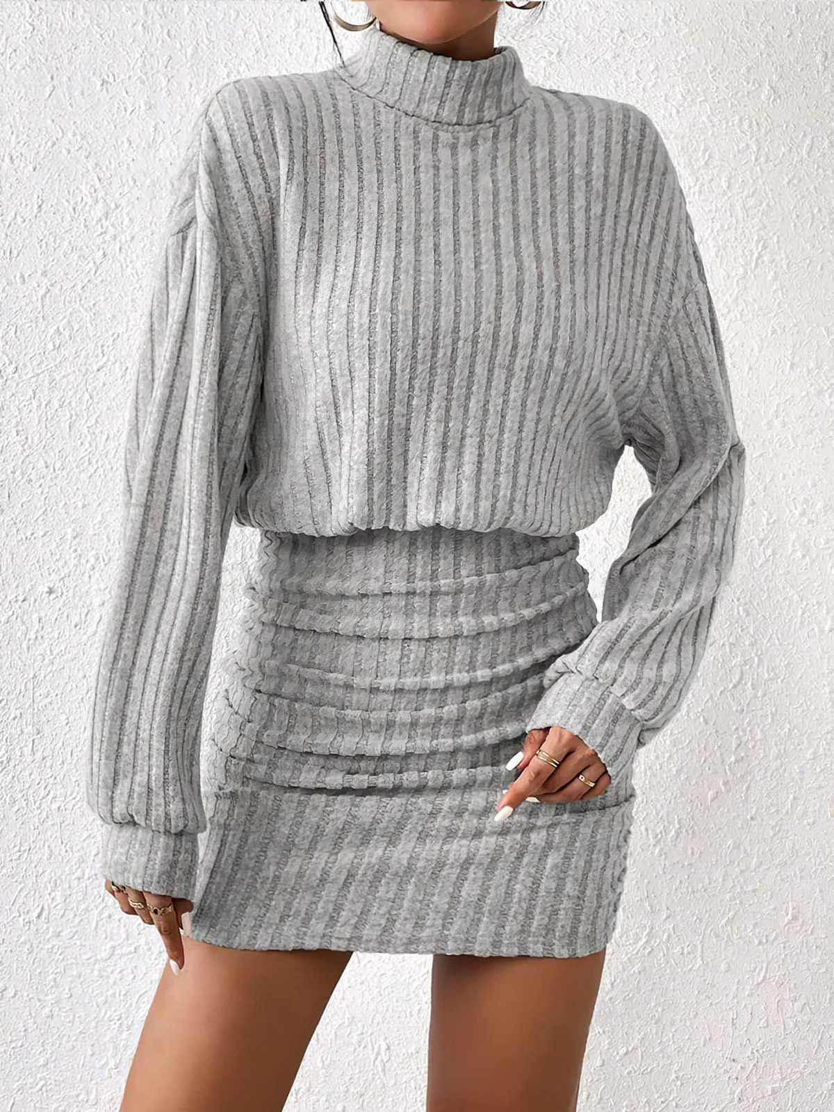 Mock Neck Ribbed Short Dress - Image 5