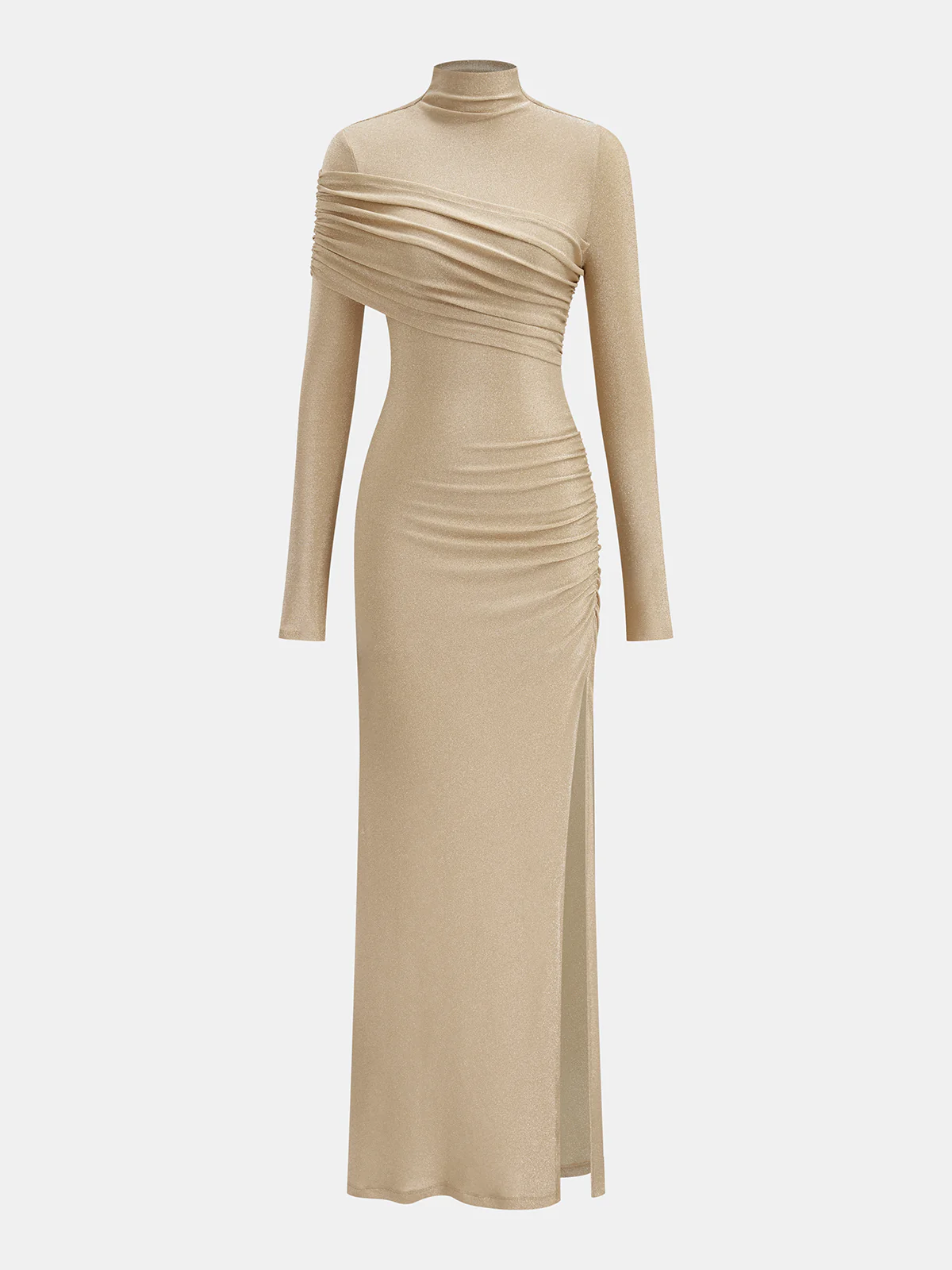 Mock Neck Ruched Slit Maxi Dress - Image 2