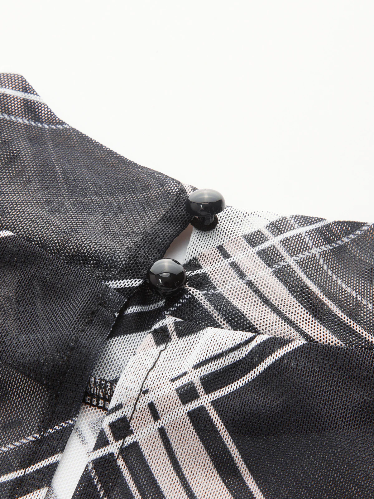 Mock Neck Ruffle Sheer Plaid Mini Dress - Image 5