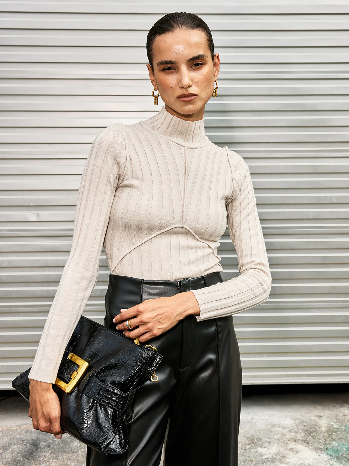 Mock Neck Seamed Sweater - Image 4
