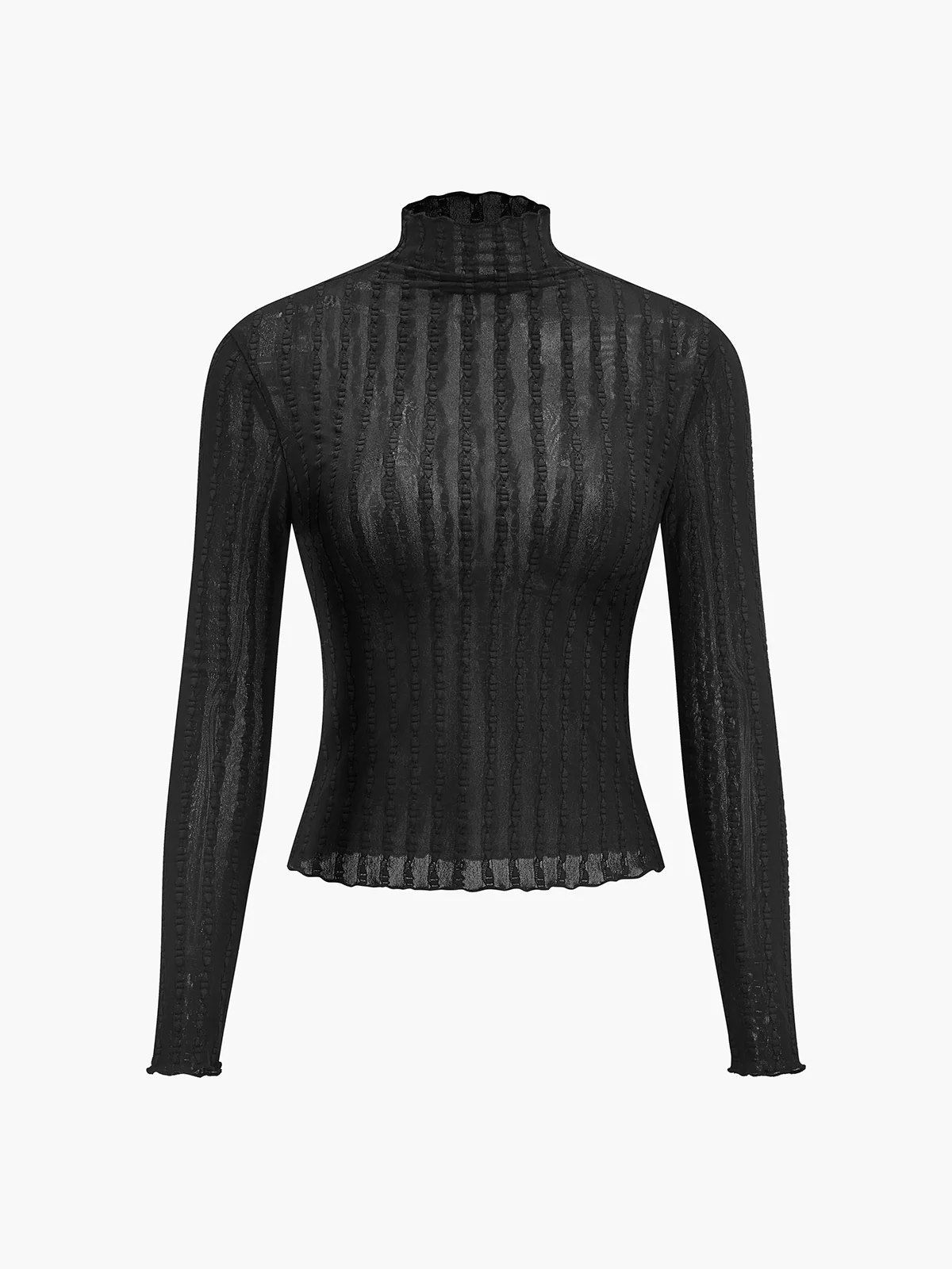 Mock Neck Semi-Sheer Slim T-Shirt - Image 7