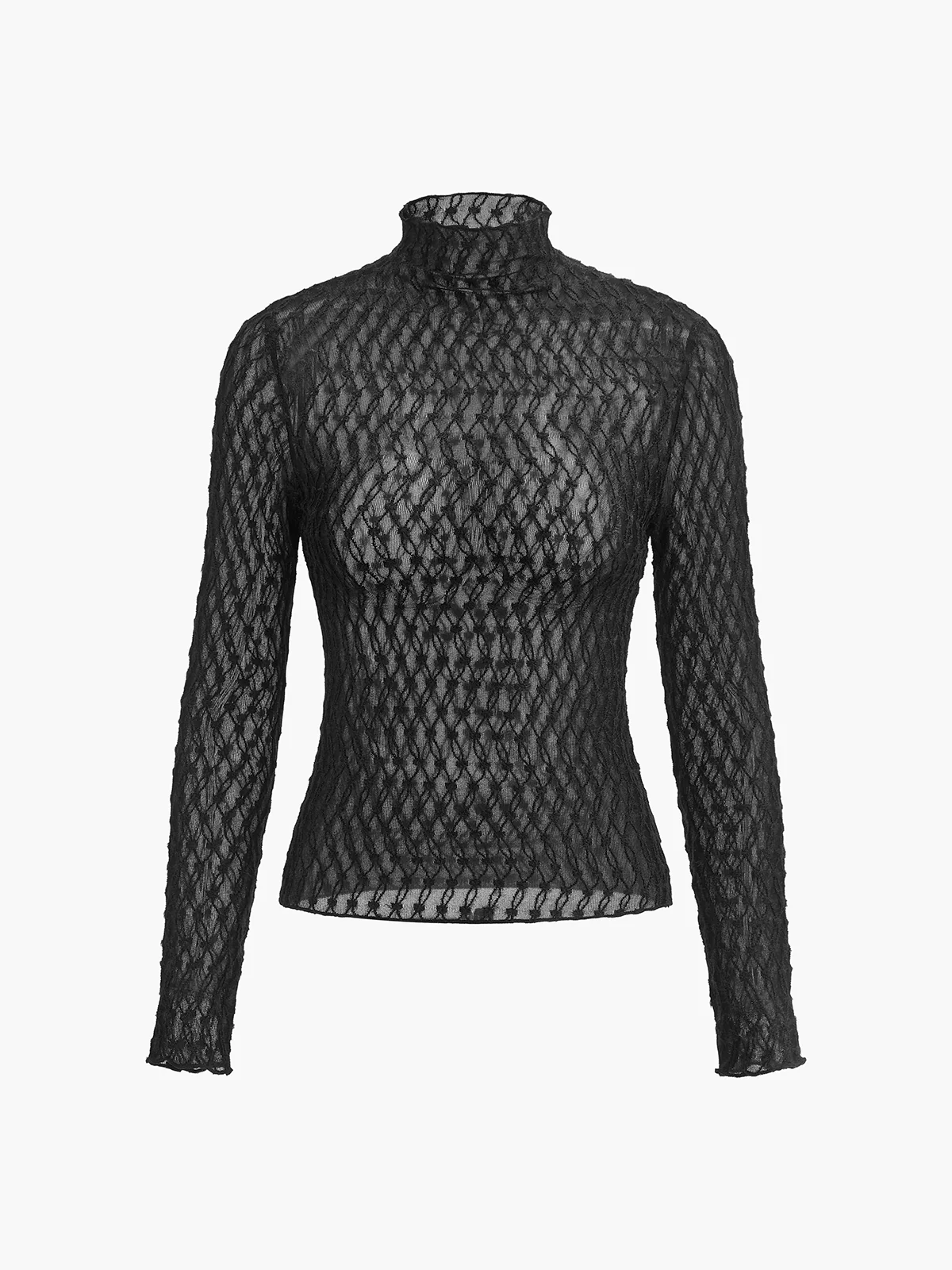 Mock Neck Semi-Sheer T-Shirt - Image 6