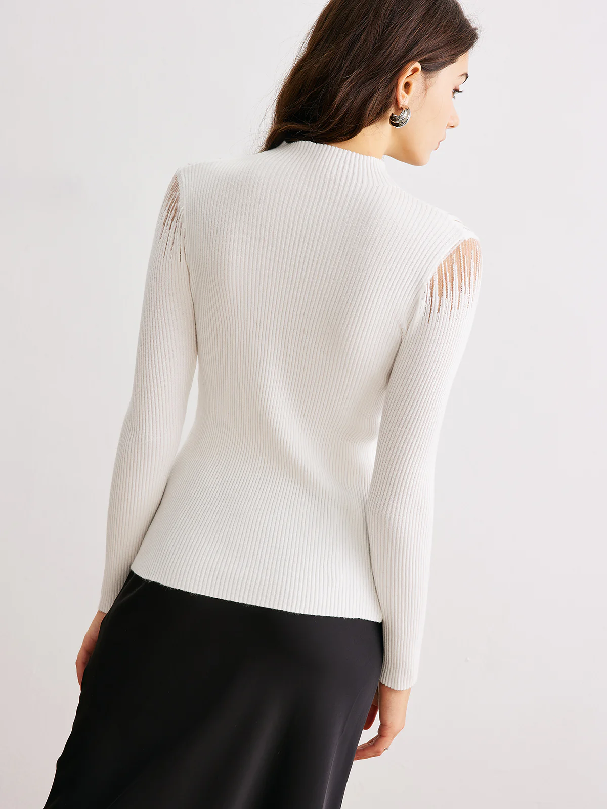 Mock Neck Sheer-Detail Knit Top - Image 6